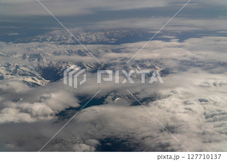 View of the earth from an airplane window 127710137