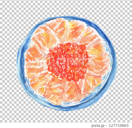 Salmon salmon roe rice watercolor illustration - Seafood rice bowl, Japanese food, seafood rice 127710663