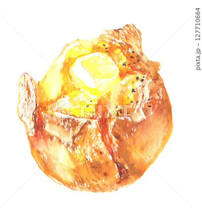 じゃがバターの水彩イラスト – ほくほくのじゃがいもと溶けたバター 127710664