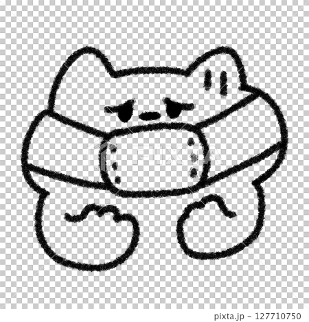 マスクをした風邪気味のネコイラスト (モノクロ) 127710750