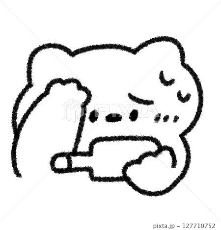 熱を測る体調不良のネコのイラスト (モノクロ) 127710752