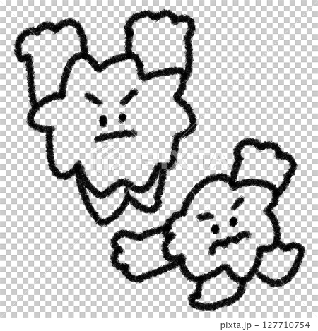 かわいいウイルスキャラクターのイラスト (モノクロ) 127710754
