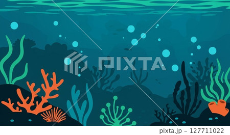 色とりどりのサンゴや海藻が生い茂る美しい水中風景 127711022