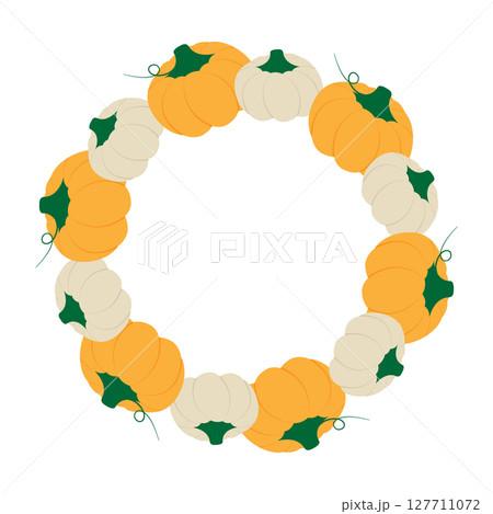 Autumn Pumpkins Orang and White Circular Frame order Healthy Food Themes Cards Copy space Template 127711072
