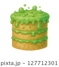 Watercolor Halloween Cake with Green Slime Drip and Bubbles, Spooky Cute Dessert Clipart Illustration 127712301