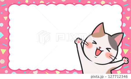 かわいい猫のフレーム背景　16:9 127712346