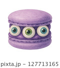 Watercolor Purple Halloween Macaron with Eyeballs Filling, Spooky Cute Monster Dessert Clipart Illustration 127713165