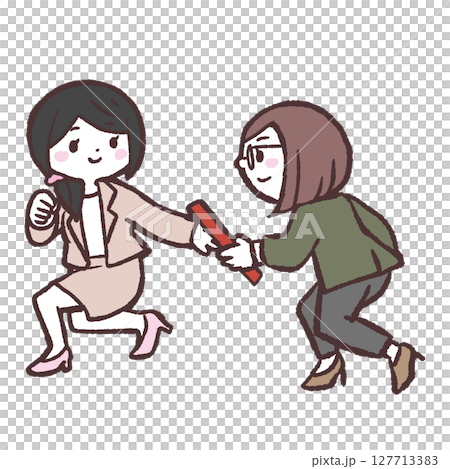 女性から女性にバトンを渡すイラスト 127713383