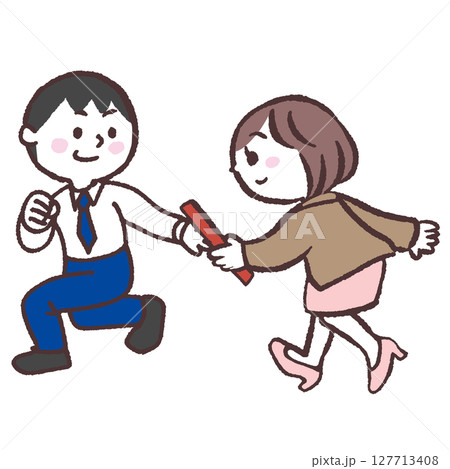 女性から男性にバトンを渡すイラスト 127713408