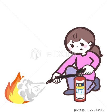 消火器を噴射する女性のイラスト 消火器を噴射する女性のイラスト 127713517