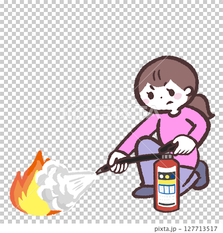 消火器を噴射する女性のイラスト 消火器を噴射する女性のイラスト 127713517