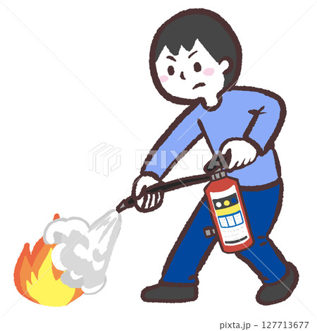 消火器を噴射する男性のイラスト 消火器を噴射する男性のイラスト 127713677