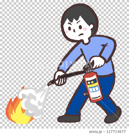 消火器を噴射する男性のイラスト 消火器を噴射する男性のイラスト 127713677