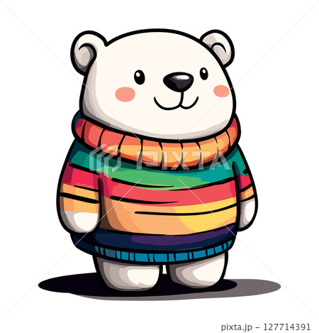 cute little ice bear in cozy winter sweater isolated vector illustration 127714391