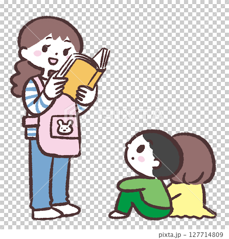 一個孩子在讀一本圖畫書的插圖 127714809