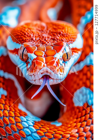 A close up of a snake with its mouth open and tongue out 127714999