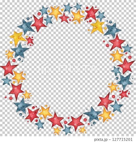 Round frame of stars in red, blue, yellow colors 127715201