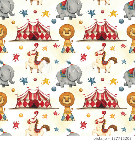 Circus seamless pattern. Bright, cheerful, childish 127715202