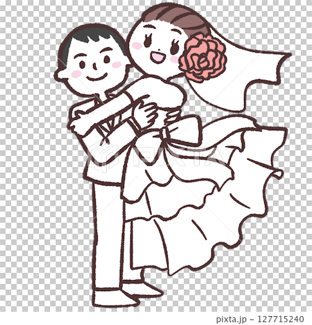 Illustration of a bride and groom getting married Illustration of a bride and groom getting married 127715240
