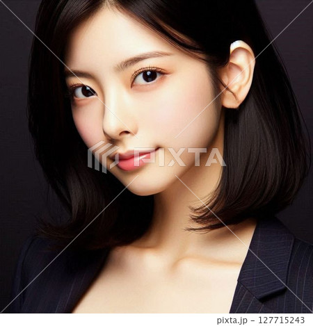 若い女性と濃い色の背景 127715243