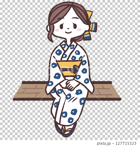 Illustration of a woman sitting in a yukata 127715323