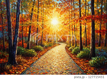 紅葉に彩られた小道 127715431