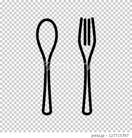 Simple line drawing vector illustration of spoon and fork | Spoon, fork, cutlery, line drawing, white background, food 127715767