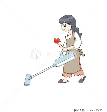 掃除機をかけるお母さん 背景なし 掃除機をかけるお母さん 背景なし 127715945