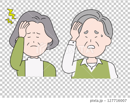 Illustration of a senior couple with a headache Illustration of a senior couple with a headache 127716007