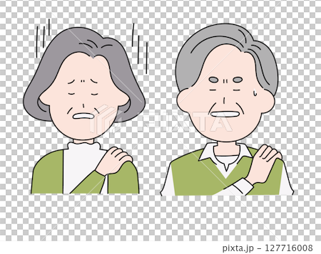 肩が痛そうなシニア夫婦のイラスト 127716008