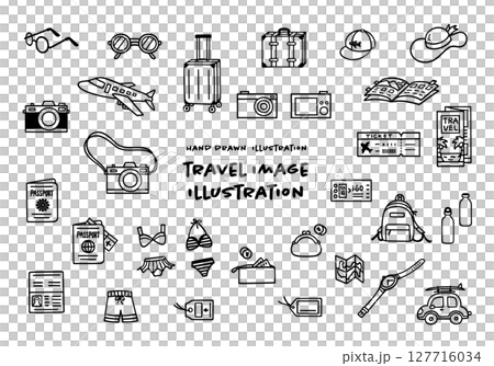 Cute hand drawn travel image illustration set 127716034