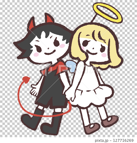 Illustration of an angel and a devil Illustration of an angel and a devil 127716269