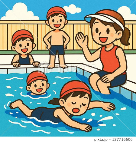 プールで泳ぐ子供たち 127716606