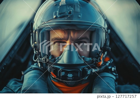 Close-up of a fighter pilot wearing a helmet...のイラスト素材 [127717257] - PIXTA