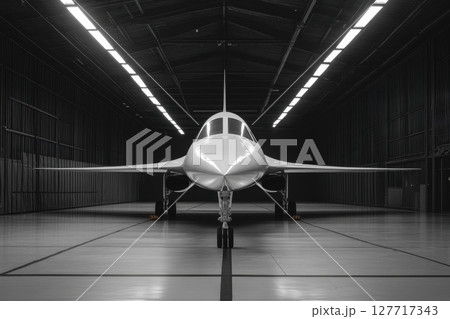 Historic supersonic aircraft showcased in a dimly lit hangar preparing for potential flight demonstrations in the aviation museum 127717343