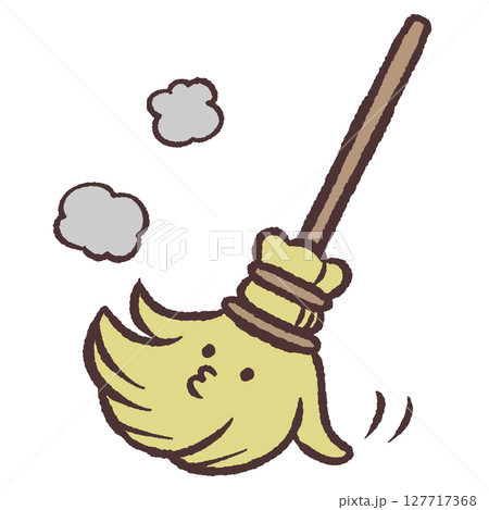 可愛いほうきと埃のイラスト 127717368