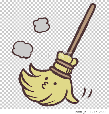 可愛いほうきと埃のイラスト 127717368