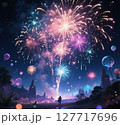 花火と夜景を眺める人 127717696