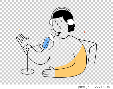 A person with headphones speaks into microphone in modern podcast studio, recording audio content and expressing creativity through digital communication technology A person with headphones speaks into microphone in modern podcast studio, recording audio content and expressing creativity through digital communication technology 127718030