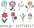 カラフルな花の手書きイラストセット 127718317