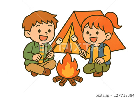 キャンプをする子どもたち 127718384