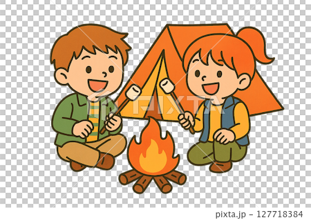 キャンプをする子どもたち 127718384