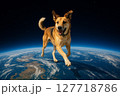 地球と宇宙空間と走る犬 127718786