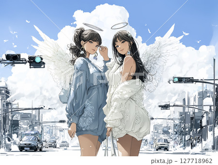 エンジェルファッションの若い女性のイラスト素材 127718962