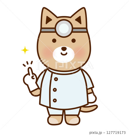 指差ししたかわいい犬の歯医者さんイラスト素材 127719173