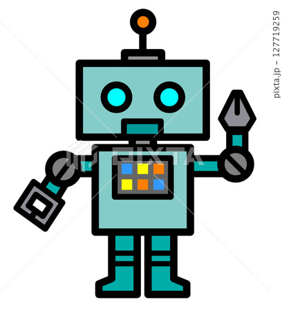 近未来の科学で動く機械ロボットのイラスト 127719259