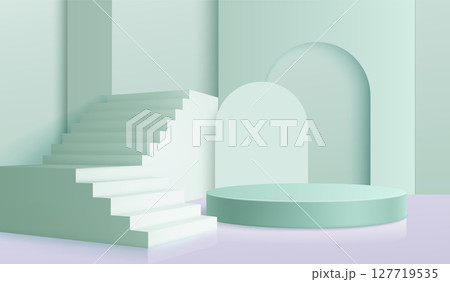 3D mint green podium scene with stairs 127719535