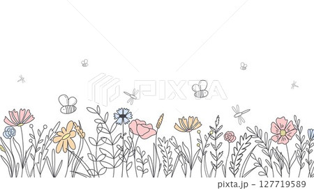 Background hand drawn botanical wild flowers and herbs 127719589