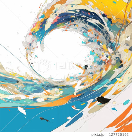 海の生き物と渦巻く波が融合する幻想的な抽象アート 127720192