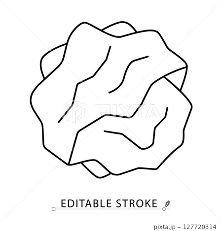 A crumpled paper icon in minimalist style with editable stroke. Waste object, garbage element, rubbish symbol, office trash, sanitation concept, recycling item, outline drawing, vector illustration. A crumpled paper icon in minimalist style with editable stroke. Waste object, garbage element, rubbish symbol, office trash, sanitation concept, recycling item, outline drawing, vector illustration. 127720314